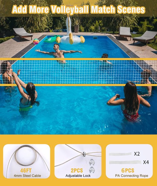 YNSZAS 𝙉𝙀𝙒 Professional Volleyball Net Heavy Duty, 46 FT Aircraft Steel Cable, Upgraded Weather Resistant, Portable for Outdoor & Indoor, Pool, Trees, Backyard, Yard, Beach, Park, 32x3FT(Net Only)