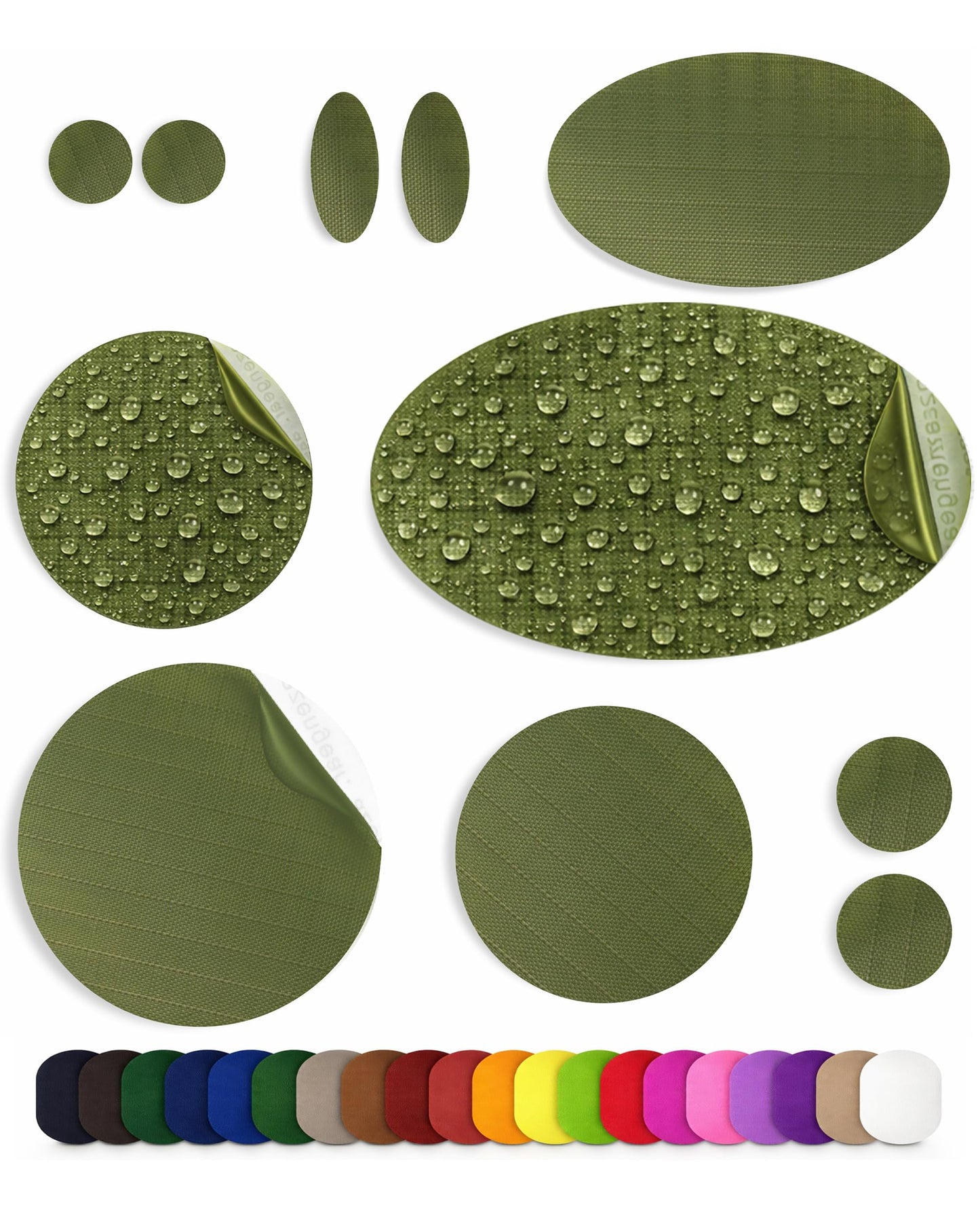 Stick-On Repair Patches for Down Jackets, Tents, 11 Pcs, Olive
