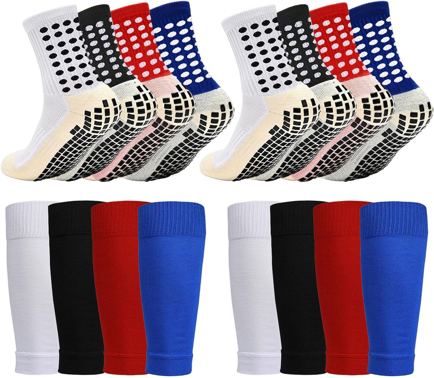 2/4 Sets Youth Grip Soccer Socks with Shin Guard Sleeves Kids Sleeve Socks for Boys Girls 7-14 for Soccer Basketball