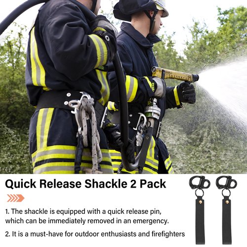 ETZ Quick Release Clip Shackle for SCBA Mask (2 Pack), Firefighter Accessories Tools, Quick Release Snap Shackle, Marine Grade 316 Stainless Steel Shackle for Rigging with Leather Handle (Black)