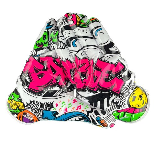 Battle Sports Graffiti Doom Speed Football Gloves, Ultra Stick Grip, Precision Fit, Wide Receiver - Youth Medium
