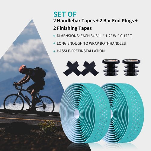 PollyCycle Non-Slip Stain-Resistant Bike Handlebar Tape ??Shock Absorbing Silicone & EVA, Breathable Durable Grip for Road & Mountain Bikes (Bianchi Green-White, Set of 2)