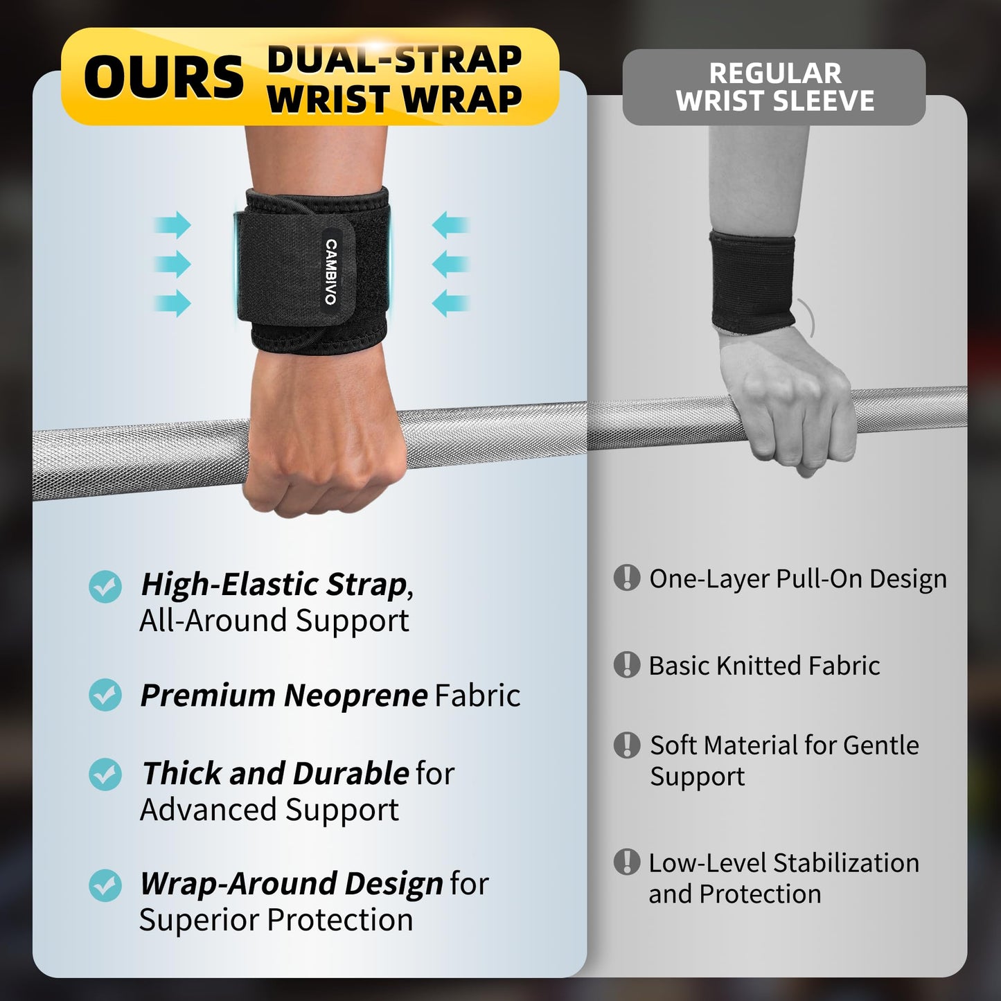 CAMBIVO 2 Pack Wrist Brace for Carpal Tunnel with wraps, Black