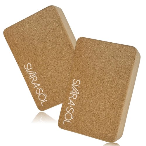 Svära Söl Cork Yoga Blocks 2 Pack | 9x6x3 Inch Natural Cork Block Set | High-Density Yoga Blocks for Stability & Support | Eco-Friendly Yoga Essentials