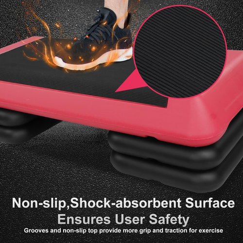 ZeHuoGe The Aerobic Step Platform with 4 Risers Adjustable, Health Club Steppers for Exercise with Adjustable Hight, Stair Stepper for Exercise & Home Gym (Red)