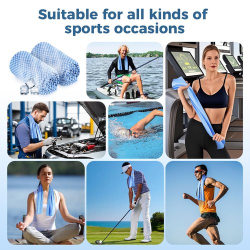 ZapRun Cooling Towels 2 Pack, 40 * 12inch Cooling Towels for Neck and Face, Sports Towel with UPF50 Sun Protection, Ideal for Yoga, Gym, Camping, Running- Blue