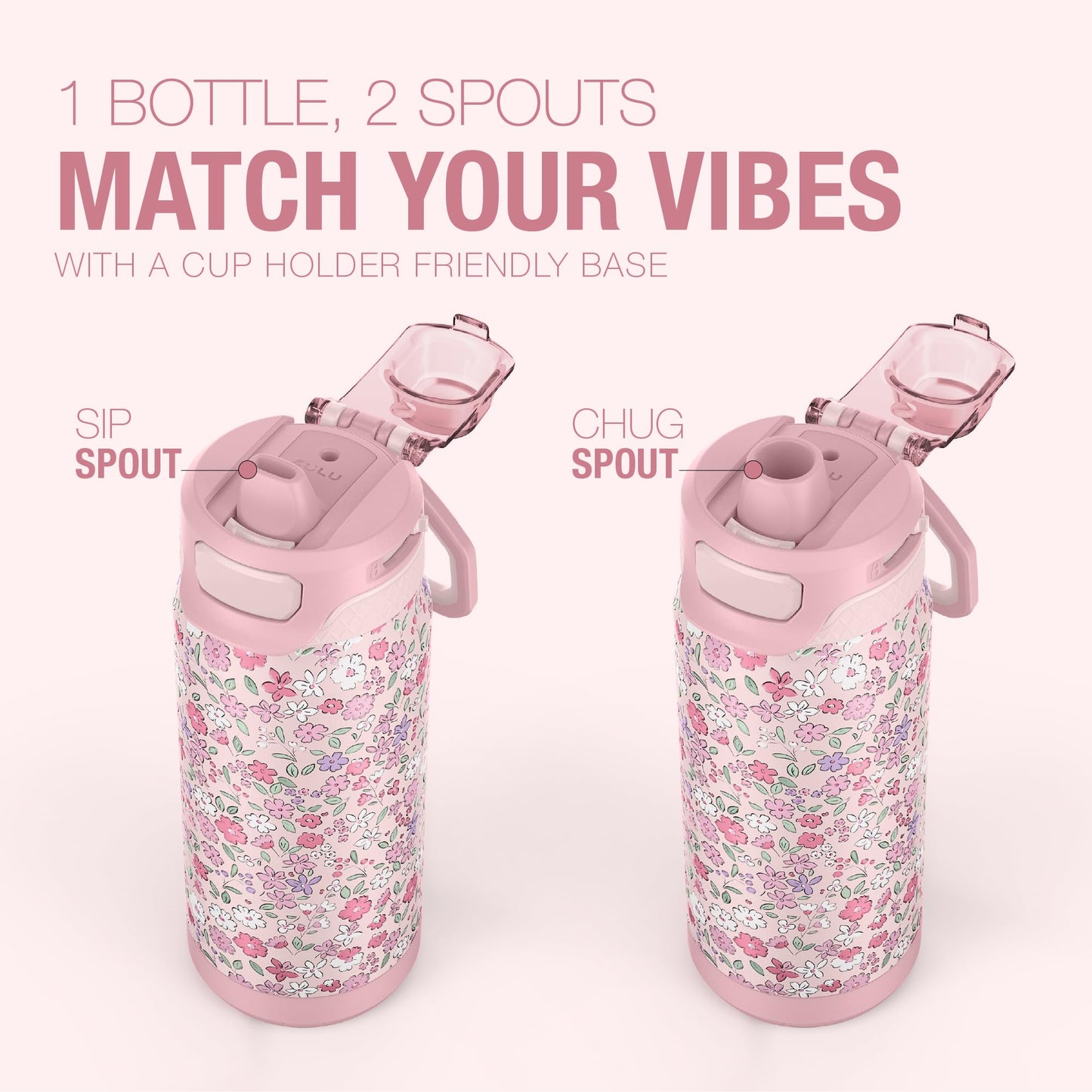 ZULU Powerfill Pro 18oz Kids Stainless Steel Water Bottle with Quick Fill Lid, Triple Wall Vacuum Insulated, Leak Proof Locking Lid, Sip & Chug, Reusable, BPA Free, Dishwasher Safe, Flower Crown