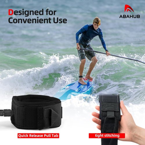 Abahub Coil SUP Leash, 10 ft Lite Coiled Paddle Board Leashes, 5mm Thick Legrope Strap for Longboard Surfboards, Stand-up Paddleboards, iSUP Replacement Leg Rope,Black