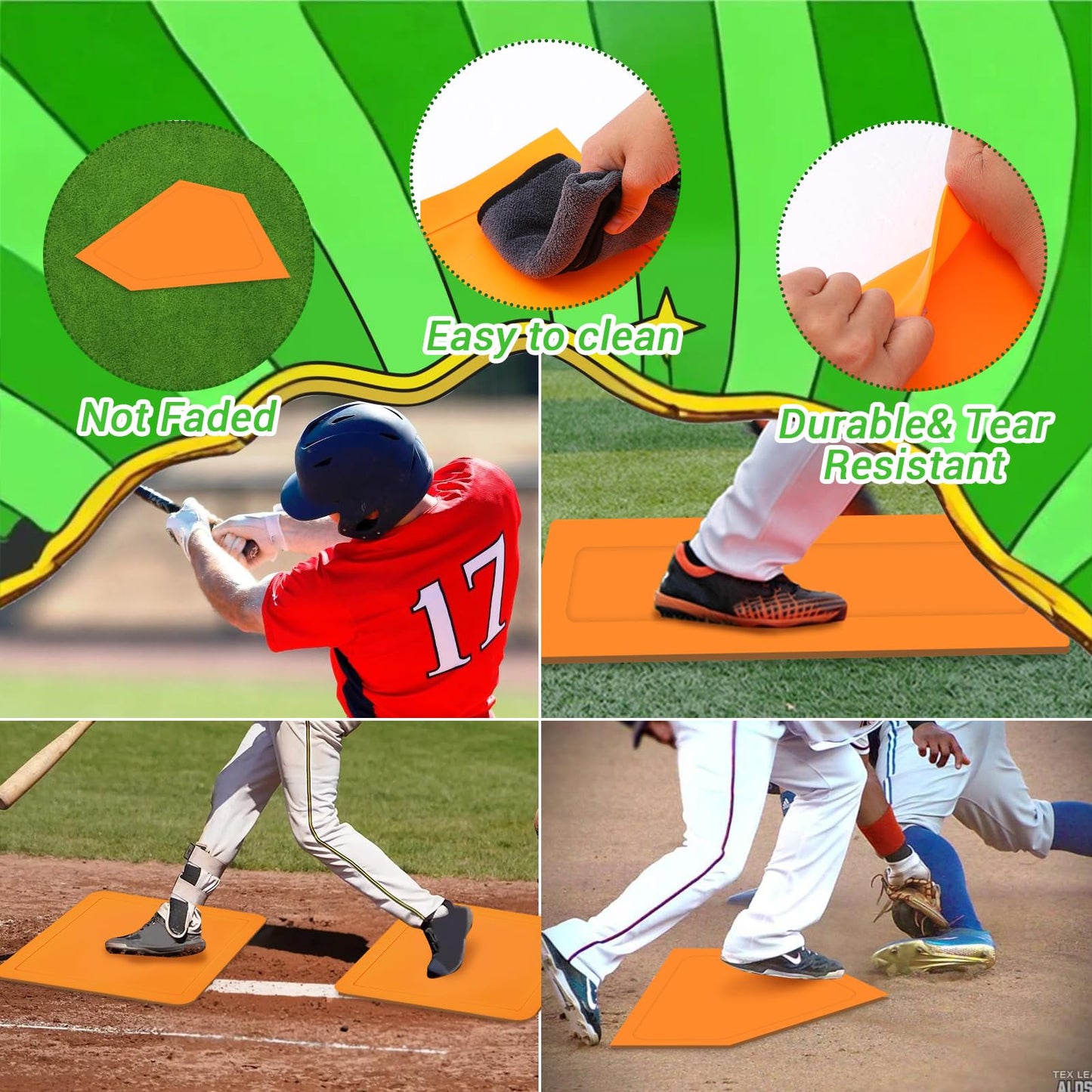 5-Piece Baseball Base Set with Black Carry Bag, Throw Down Baseball Bases, Bases for Kickball - Includes 3 Square, 1 Rectangle, 1 Pentagon Bases(Orange, PVC)