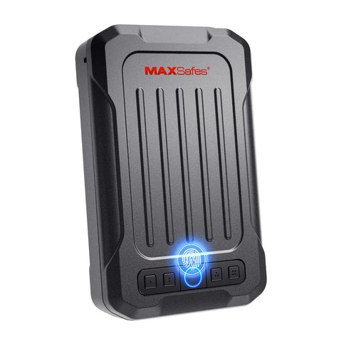 MAXSAFES Portable Pistol Safe Biometric Gun Safe with Keys Quick Access Smart Fingerprint Handgun Safe, Keypad for Cars, Travel, Nightstand, Bedside 20002-SF