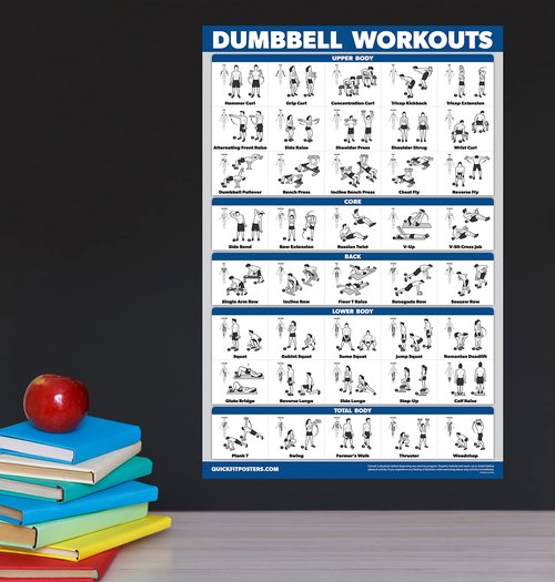 Palace Learning Dumbbell Workouts and Bodyweight Exercise Poster Set - LAMINATED 2 Chart Set - Dumbbell Exercise Routine & Body Weight Workouts (18" x 24")