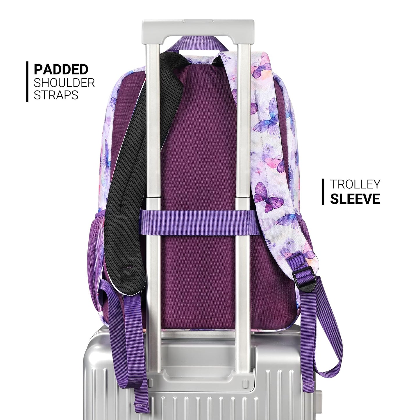 ZORFIN 26L Backpack for College, and Travel: Water Resistant Bookbag - Butterfly Purple