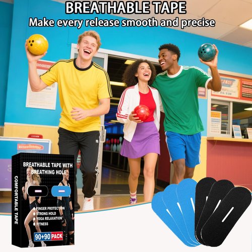 Musibo 180 PCS Bowling Thumb Tape with Breathing Holes - Breathable & Sweat Proof Sports Tape for Men Women, Finger Grip Protection for Bowling, Yoga, Fitness (Black & Blue)