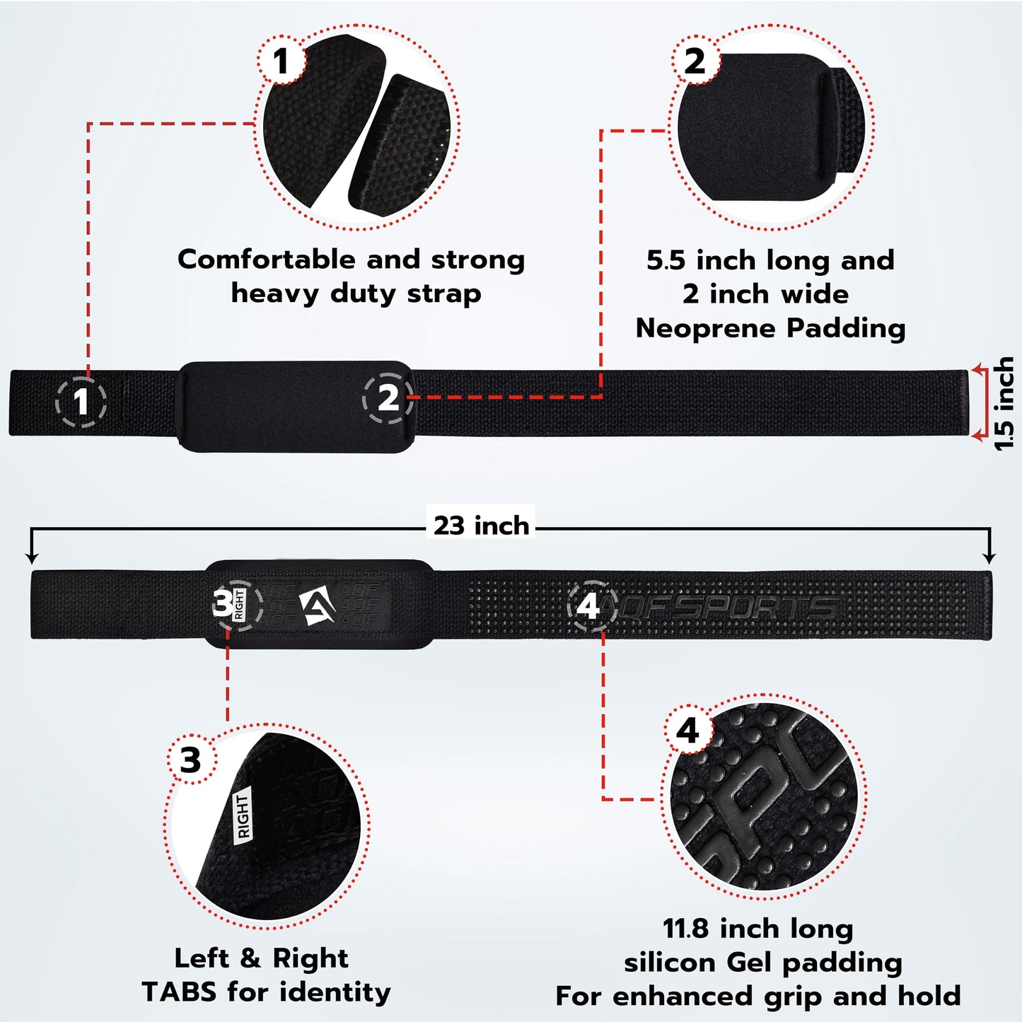 AQF Lifting Wrist Straps for Weightlifting, Powerlifting & Deadlifts – 23” Neoprene Padded Cotton Straps for Strength Training & Gym Workouts - Maximum Grip Support for Men & Women