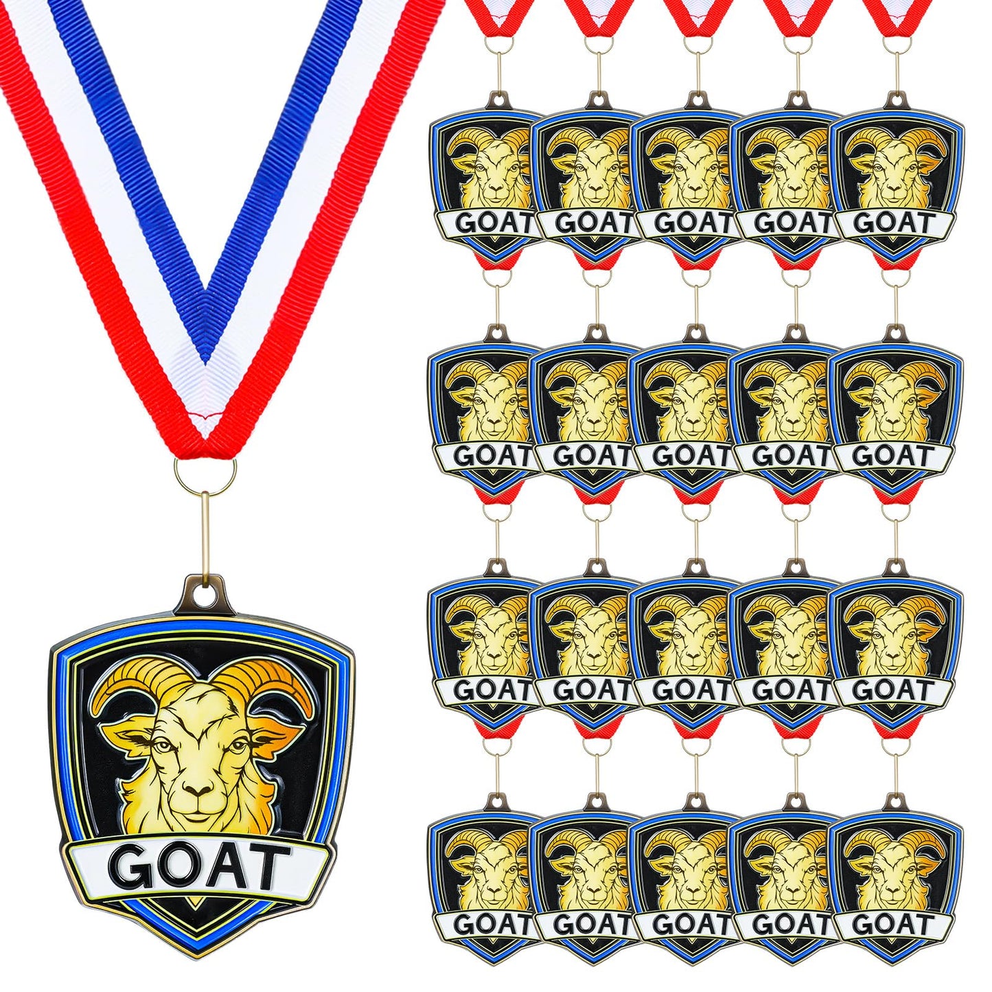 Trnayi 20 Pcs 10/20 /30/40 Pcs Award Medals Bulk Sports Medals with Neck Ribbons 2.4 Inch Winner Award Trophy Prize Gift for Sports Themed Party Favors Tournaments Match (Goat)