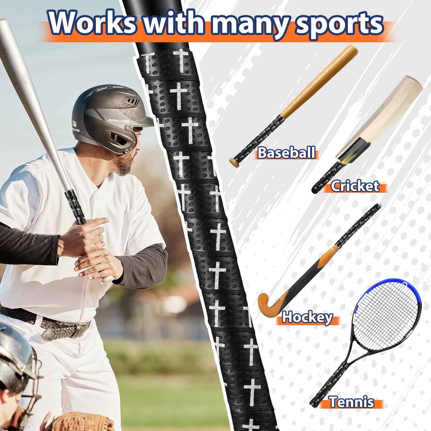 2PCS Faith Cross Baseball Bat Grip Tapes 1.5mm Precut and Full Adhesive Softball Grip Tape,Non-Slip Baseball Bat Wrap Tape Religious Cricket Batting Tape Replacement