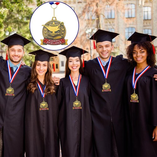 Loetere 20 Pcs Academic Excellence Medals Bulk 2.4 inch Reading Gold Medals with Neck Ribbons Metal Trophy Award Prize Gifts for Adult Book Lover Competitions Party(Academic Excellence)