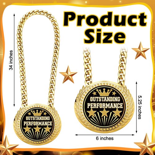 Tondiamo Turnover Chain Graduation Medal 6" Big Gold Award Medal All Star Outstanding Trophy Necklace Champion Chain for College Student School Participation Competition(1 Pcs,Outstanding Performance)