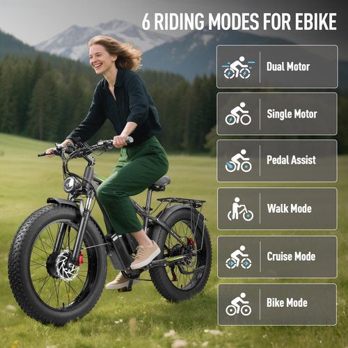 Qweepei Peak 5000W Dual Motor Ebike,52V 32AH Battery Electric Bike for Adults Fast 47MPH 100 Miles Long Range E Bike with Rear Bag 24Inch Fat Tire Commuter Electric Bicycle for Men Women UL Certified