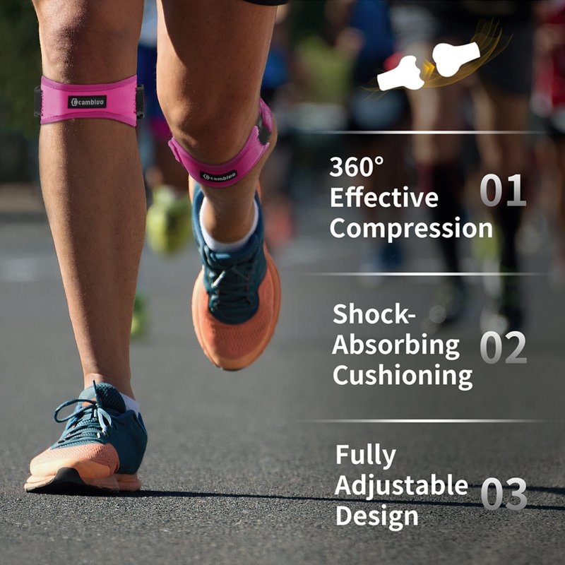 CAMBIVO Patella Tendon Knee Straps 2 Pack for Knee Pain Relief, Knee Brace for Women &Men with Extra Straps, Knee Support for Running, Hiking, Soccer, Basketball, Jumpers Knee, Tennis (Pink)