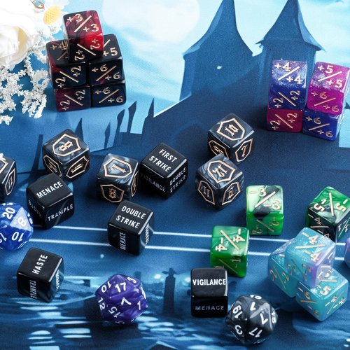 PYPGT 63 Pieces MTG Dice Counters Bulk Ability Keyword Counters Life Counter 1/+1 counters,6 Sided Dice Set for Tabletop Games,MTG, TCG, Card Games Accessories