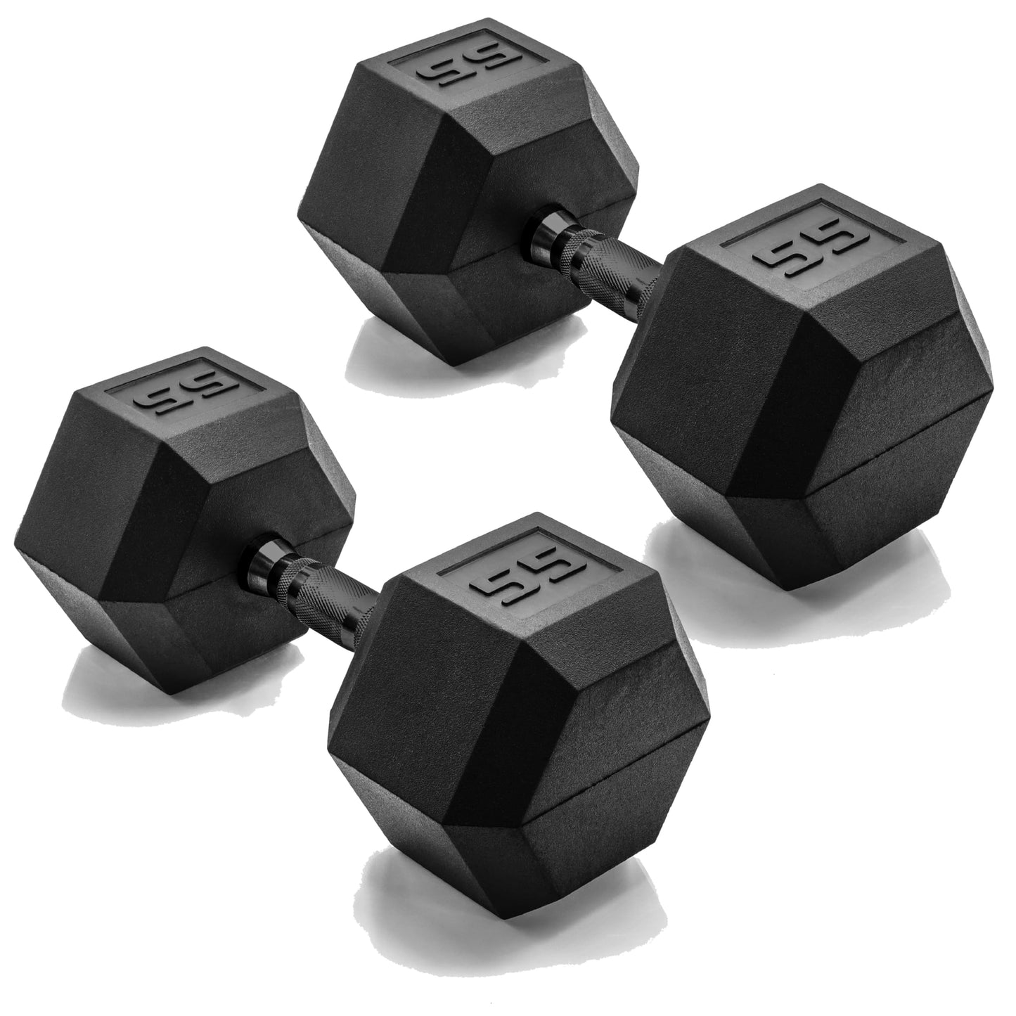 CAP 55 LB Rubber Coated Hex Dumbbell Weight, Rubber Free Weights for Home Gym Strength Training, Black Oxide Handle, Pair
