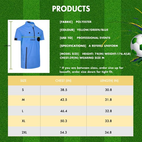 Soccer Referee Shirt Jersey Kit Official Short Sleeve Ref Shirts Uniform Halloween Costume for Men & Women Blue M