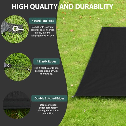KRUI Tent Footprint, PU 2000 Waterproof Camping Tarp, Durable Tent Floor Saver for Hiking, Backpacking, Hammock, Beach and Picnic, Suitable for 1-2 People