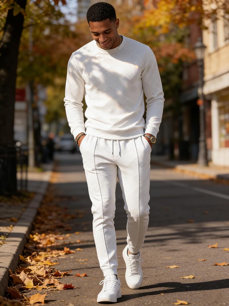 Men's 2-Piece Sweatset - Long Sleeve Sweatshirt & Joggers, All White - Large (Variation of THIS listing)