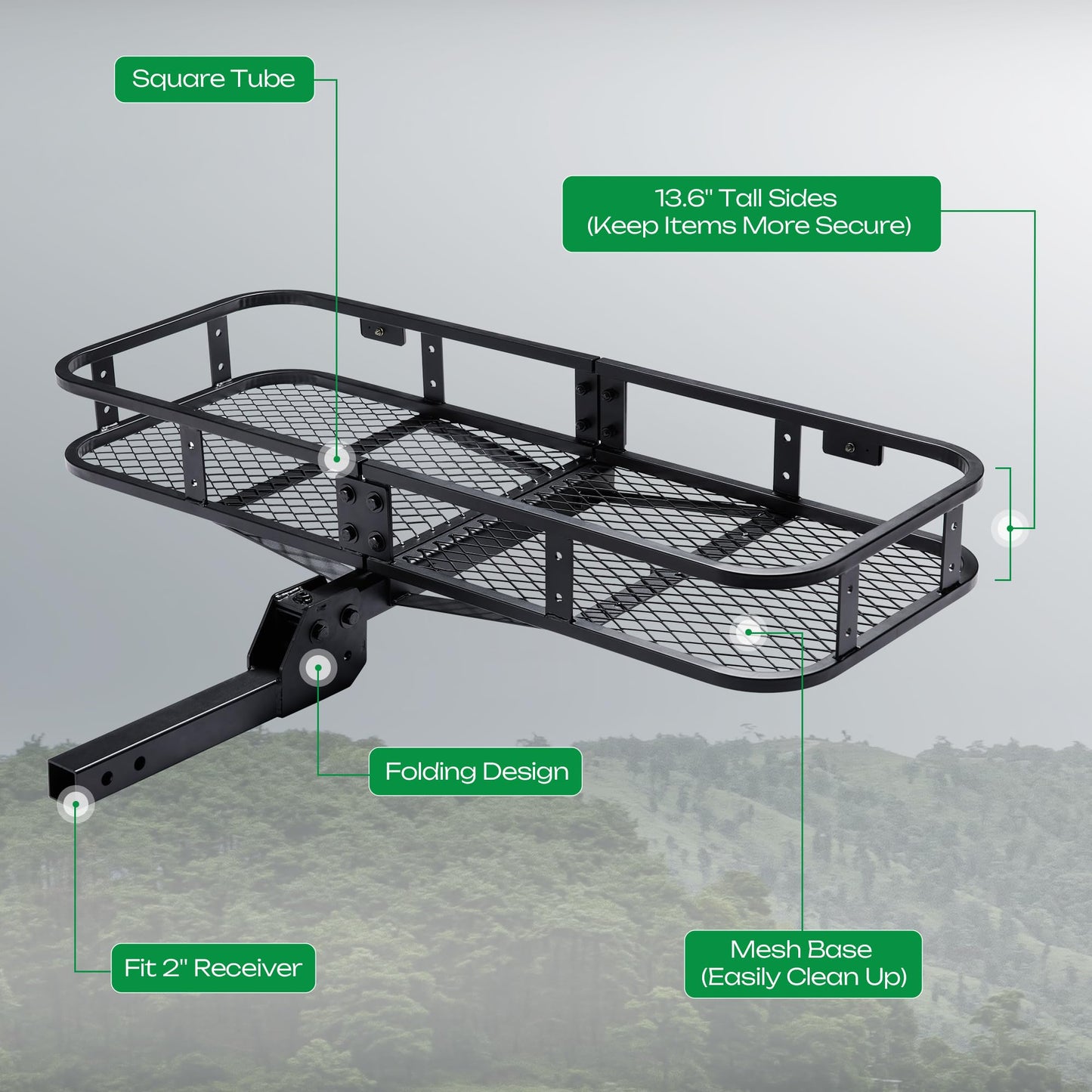 Folding Hitch Cargo Carrier, 500Lbs Capacity Tow Cargo Basket Luggage Rack for SUV 50x19x6 Inches AUSUM MOTOR Cargo Racks for Trailer fit 2 Inches Hitch Receiver with Stabilizer