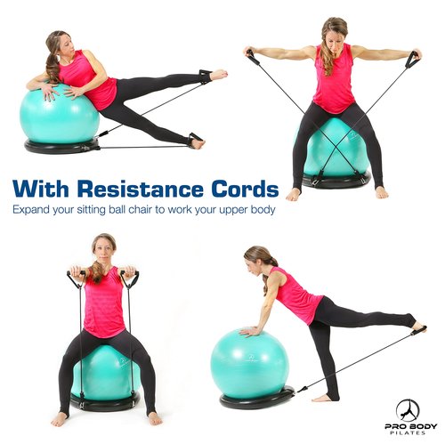 ProBody Pilates Yoga Ball Chair, Exercise Ball Chair with Base or Stand for Home Office Desk Sitting or Workout, 65cm Antiburst Balance Ball & Stability Ball Seat for Back, abs (Blue)