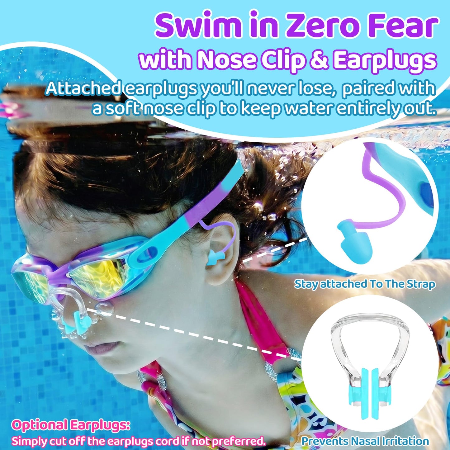 Vvinca Swimming Goggles for Kids 3-15 years-2 Pack, Kids Goggles Anti-Fog/UV No Leaking Swim Goggles for Kids