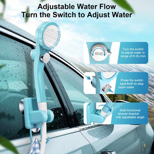 AUTOPkio Portable Camping Shower, Upgraded Rechargeable Battery Shower Pump with 3 Modes, LED Display, 8.0L/min Electric Outdoor Shower Kit for Travel, Car, Pet Washing, Emergency