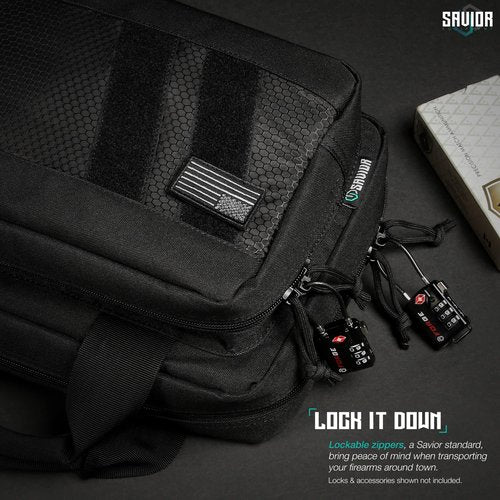 Savior Equipment Specialist Series Tactical Double Scoped Handgun Firearm Case Pistol Bag for Outdoor Hunting Shooting Range, Lockable Compartment, Additional Magazine Storage Slots