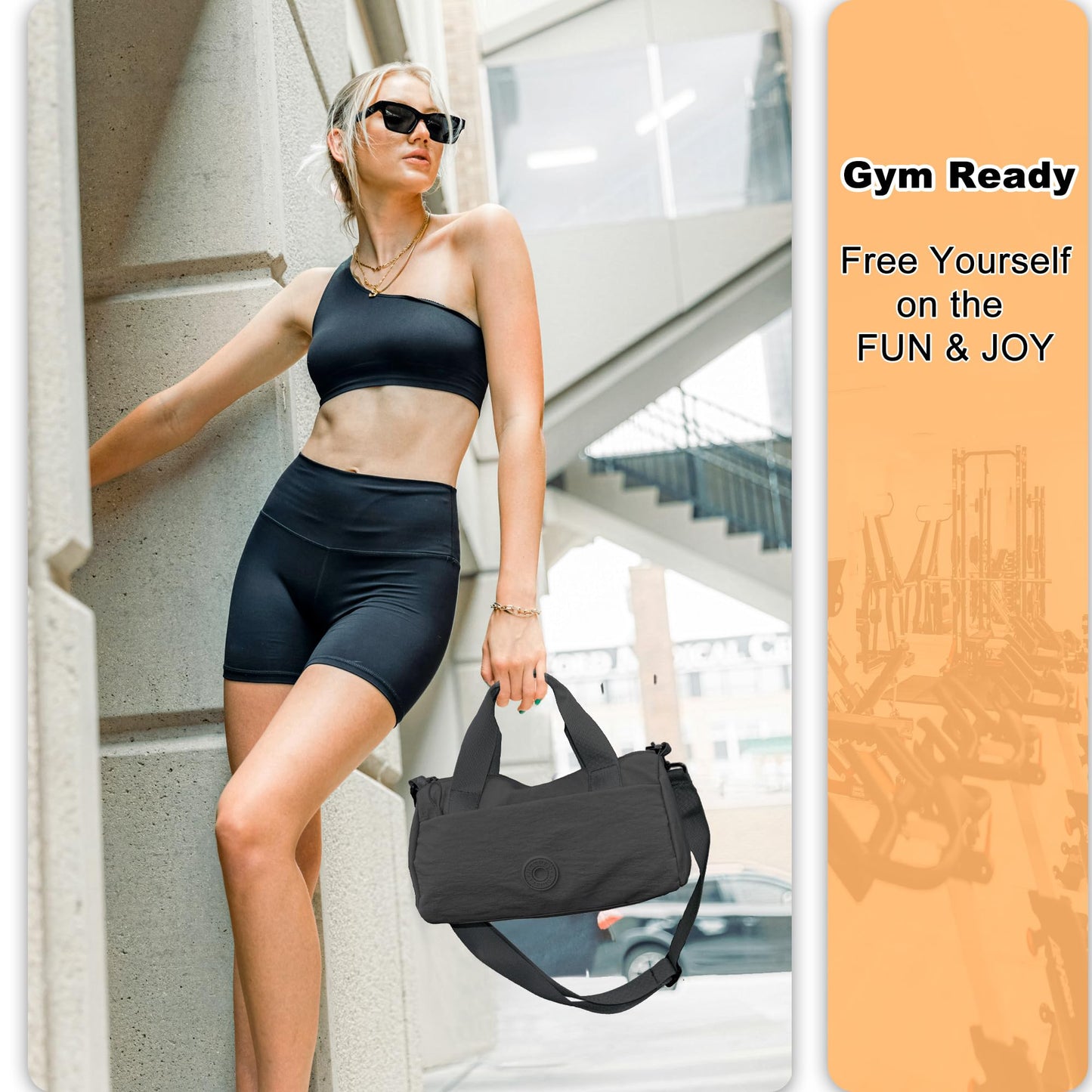 Small Gym Bag for Women,Waterproof Mini Gym Bag with Wet Bag,Small Duffle Bag for Workout Sport Travel Weekender (Black)