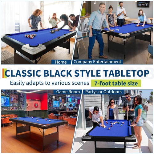 MegaChoice 7 Ft Folding Pool Table, Portable Pool Table, Billiard Table Set Includes Balls, Cues, Chalks and Brush, for Family Game Room, Adult Rrec Room, Basements, Blue