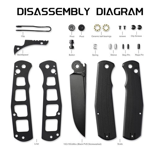 Petrified fish PFP14 Lis Folding Knife,3.90" 10Cr15CoMov Steel Black Stonewashed Blade G10 Handle Pocket Knife for Camping EDC Outdoor (Orange Black Stonewashed)