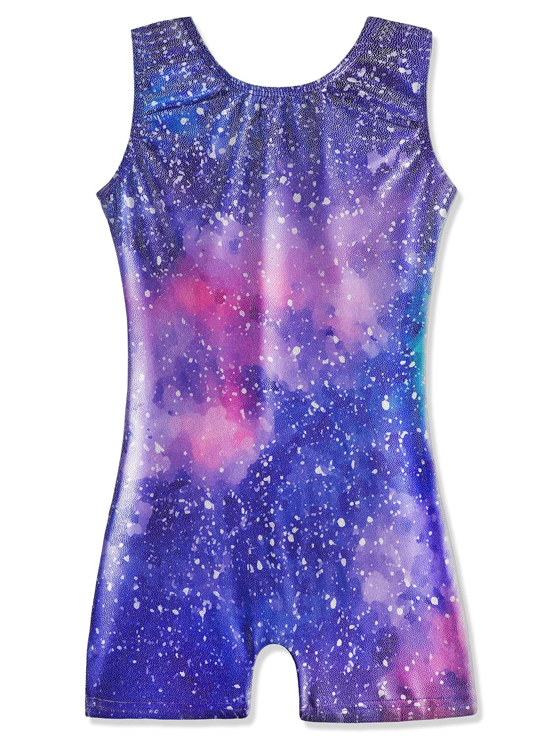 HOZIY Galaxy 4t 5t Leotard For Girls Gymnastics with Shorts Purple Pink Milky Way Stars Starry Tumbling Outfit Unitard Gymnastic Girls Kids Leo Clothing Sparkle