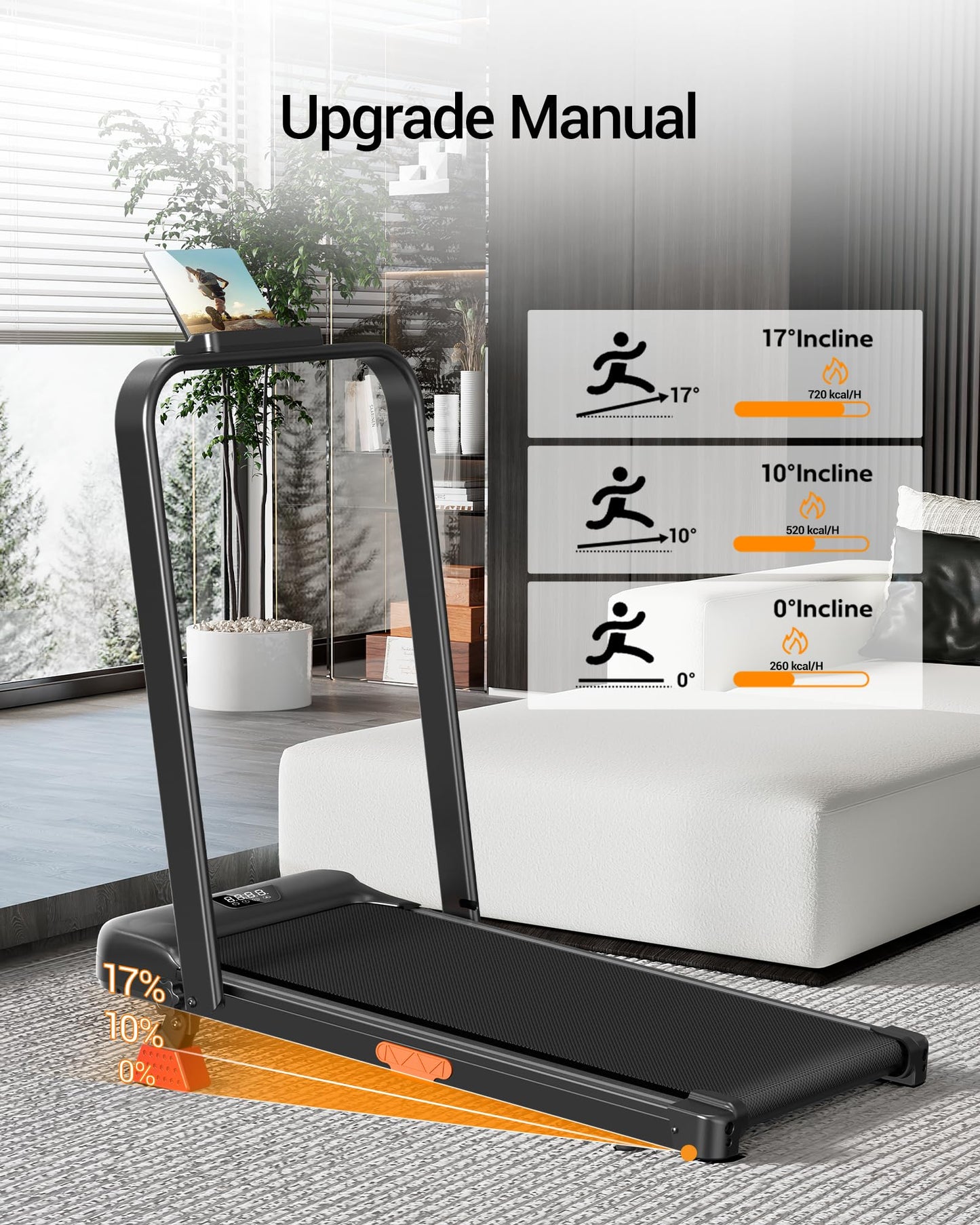 Walking Pad with 17% Incline Upgrade Portable Treadmill for Home Small Space 300LBS with Remote Control