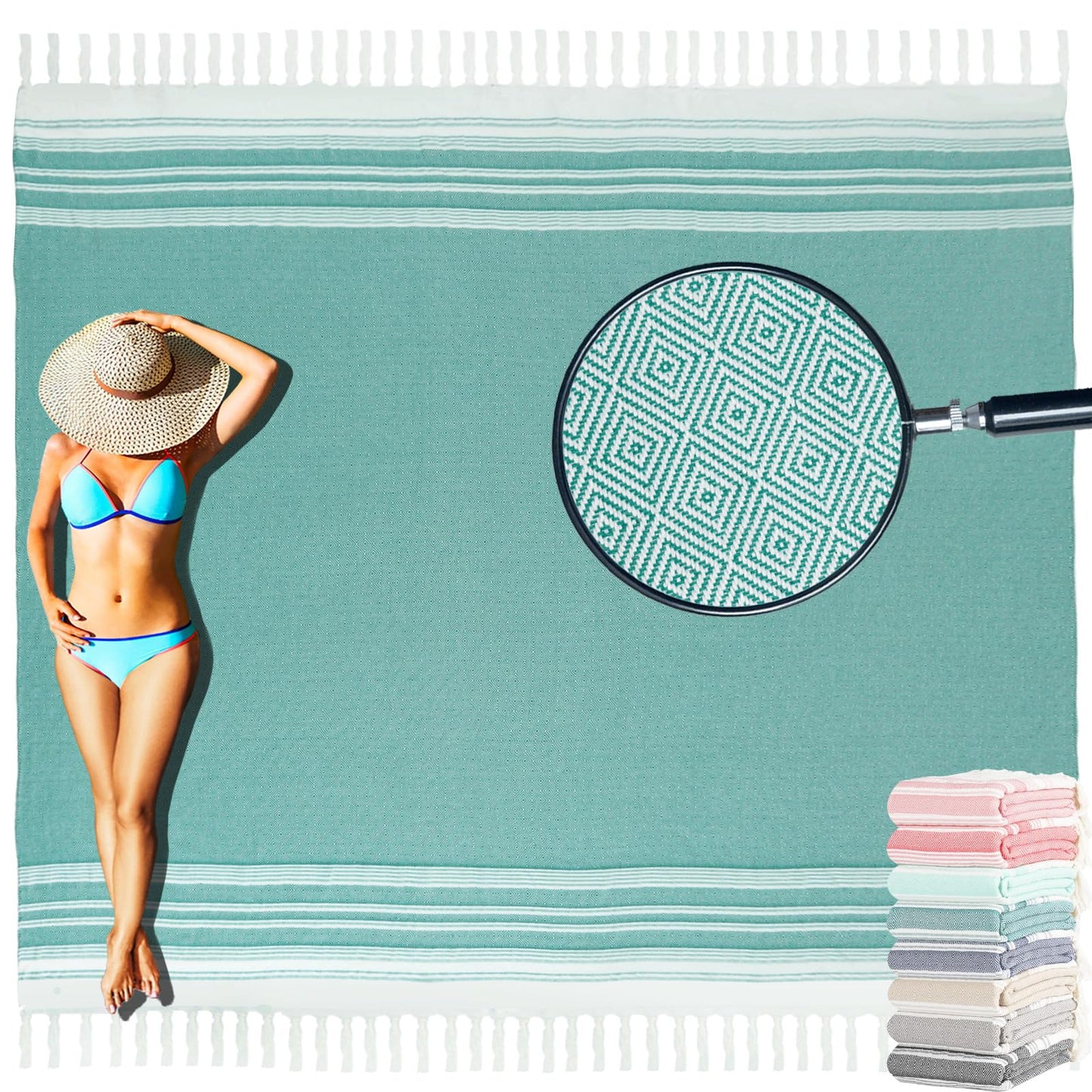 Yongoes Oversized Turkish Beach Towel Blanket Cotton Giant XL Sandproof Towels Huge Linen XXL Extra Large Big Throw Quilt Blankets for Adults Cloud Travel Camping Glamping Accessories Essentials