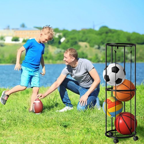 RunNico Columnar Vertical Ball Racks- 40x13.2 Inch Rolling Basketball Holder Wall Mount-Garage Sports Ball Storage for Indoor Rooms and Gyms