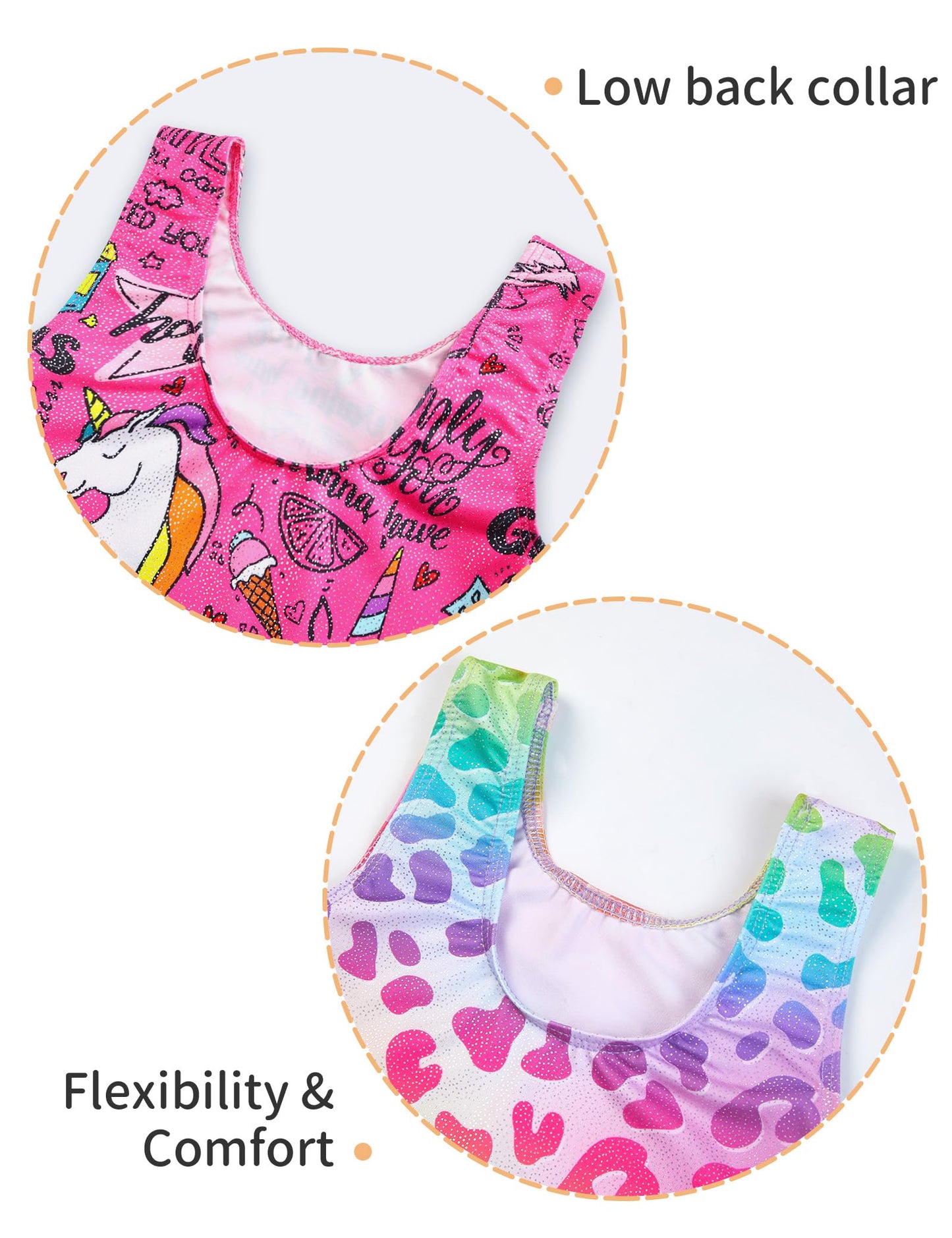 Nokecina Girls Leotards for Gymnastics Size 4t 5t Rainbow Cheetahs Unitards Hotpink Cartoon Biketards 2 Pack Gym Outfits