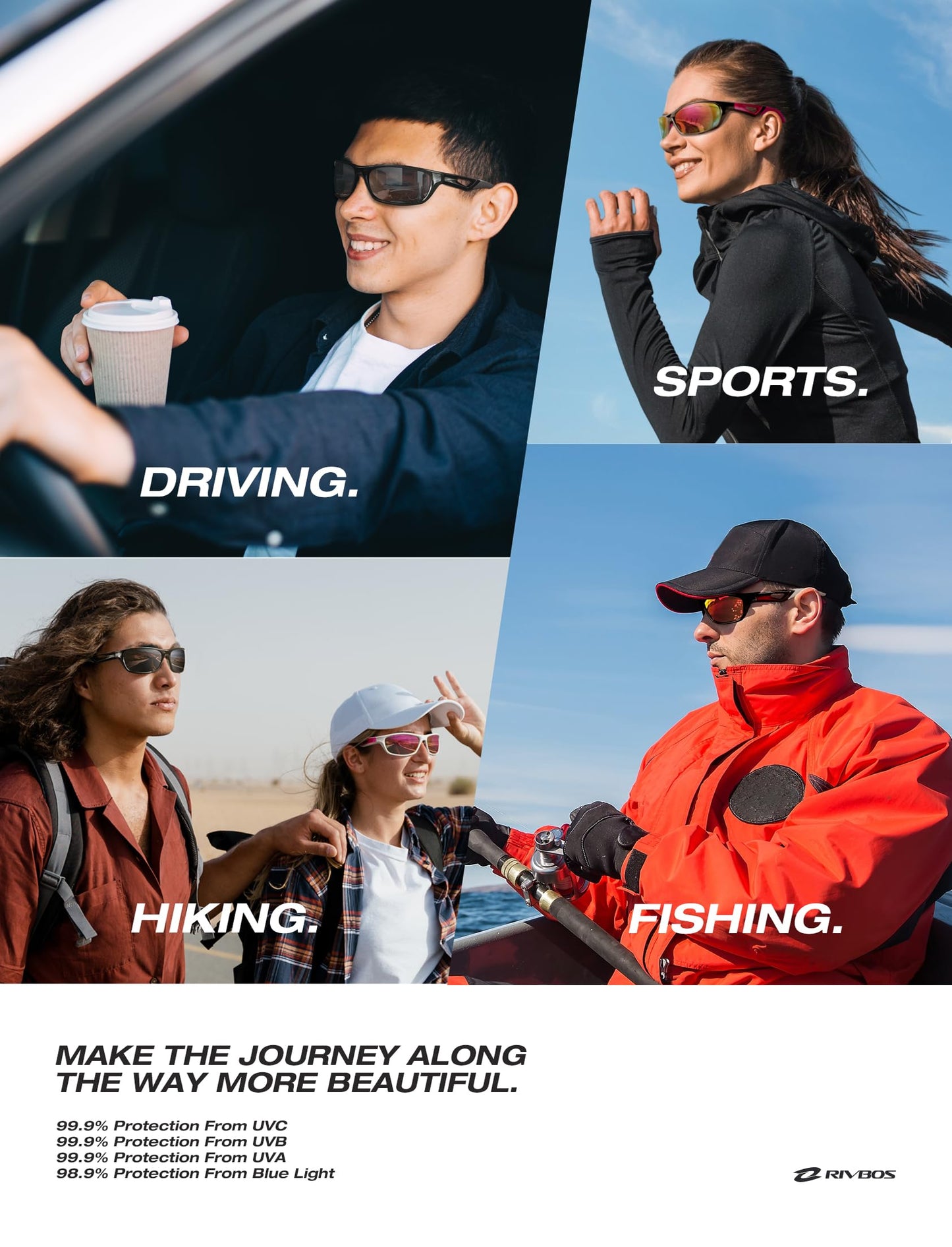 RIVBOS Polarized Sports Sunglasses Driving Sun Glasses Shades for Men Women Tr90 Frame for Cycling Fishing Running RB831 Blue Black Frame/Blue Lens