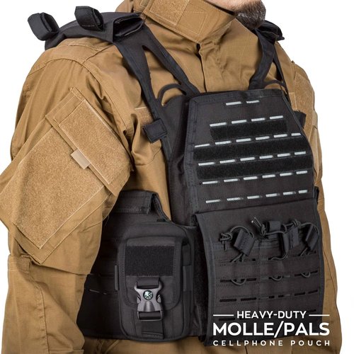 WYNEX Tactical Compass Phone Pouch, Large Molle Smartphone Holster Case Double Capacity Small Utility EDC Pouch with Compass Buckle and Carabiner