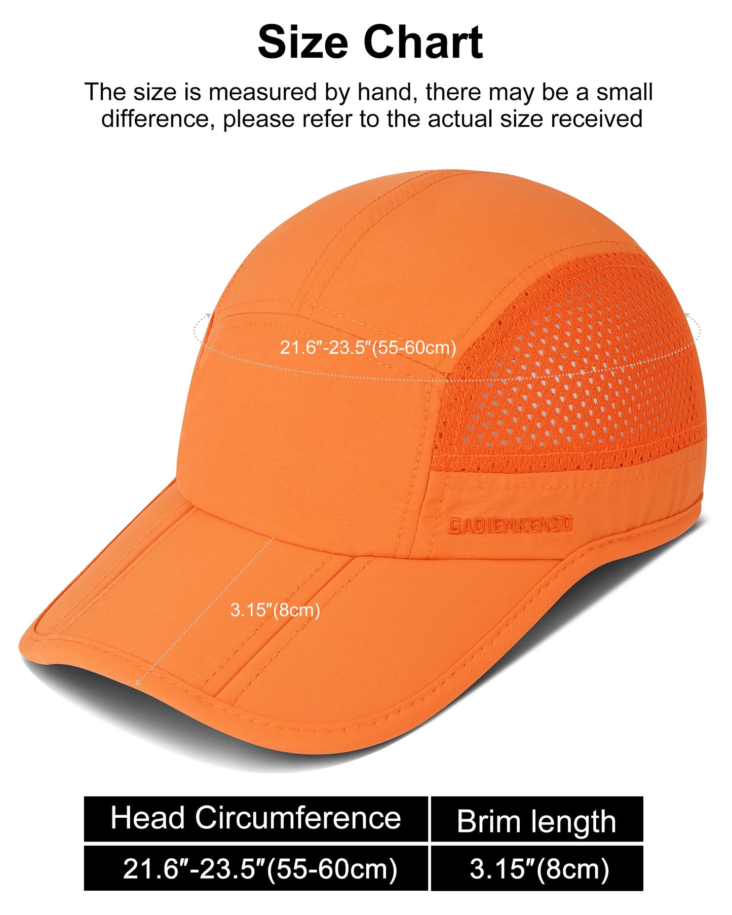 GADIEMKENSD Men Folding Running Hats Long Brim Golf Hat Dry Fit Ball Caps Unstructured Breathable Lightweight SPF 50 Cooling Cap for Outdoor Sport Hiking Workout Gym Tennis Orange