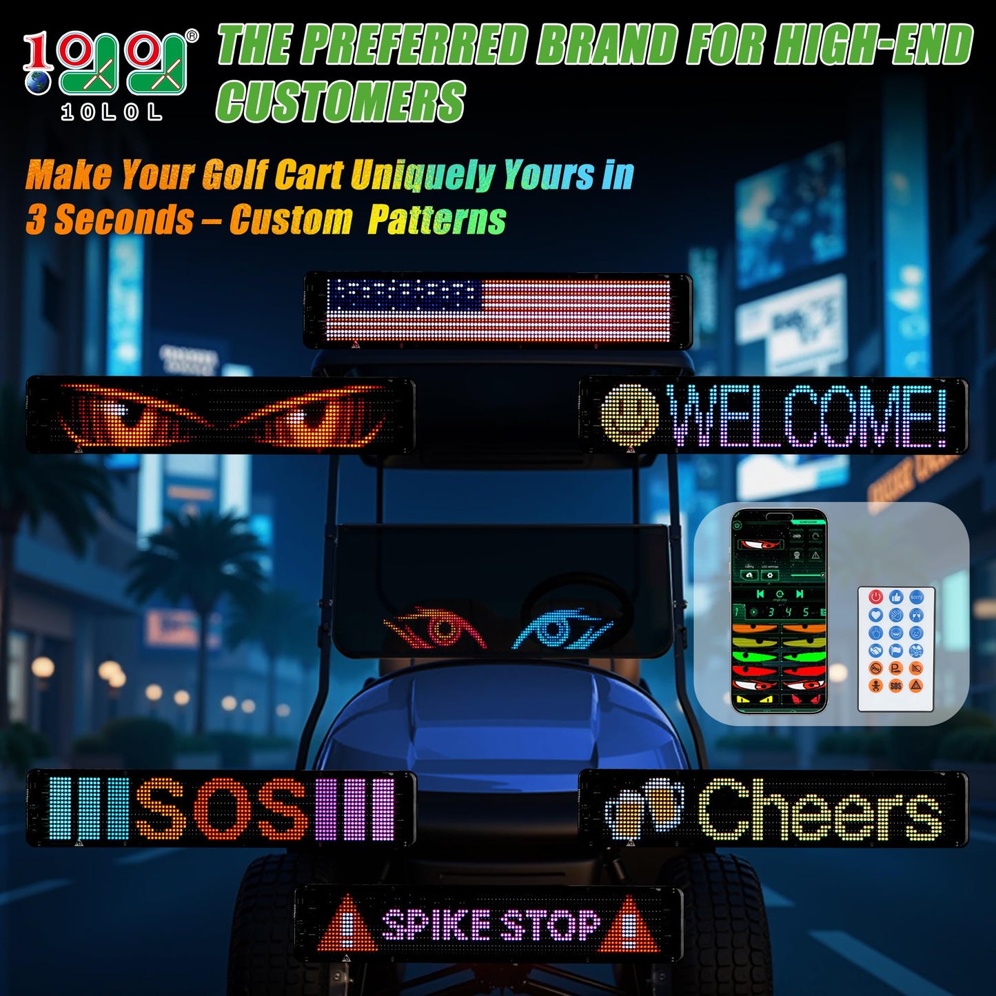 10L0L Golf Cart Devil Eyes Light Sign, Programmable Flexible Screen for Windshield, DIY Dynamic Programmable With App Control, 23.6"x4.7" Window Screens for Festivals, Daily