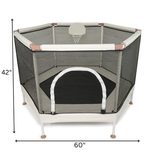 Square House Kids Trampoline, Aesthetic Indoor and Outdoor Toddler Trampoline with Safety Net, Basketball Hoop, 220lb Capacity, Ultra Safe No-Gap Design, Gifts for Boys & Girls (Sand, 5 FT)