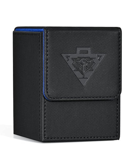 ZLCA Card Deck Box for MTG Yugioh TCG, Card Storage Box with Dividers Holds 100+ Sleeved Cards, Premium Card Deck Case Compatible with CCG Trading Cards (Black&Blue,Puzzle)