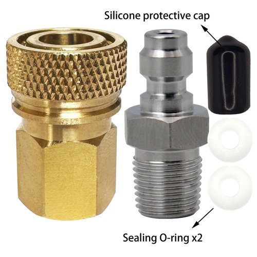 HMKUGO 1/8 NPT Female Connector and 8mm Male Plug Fill Nipple Quick-Disconnect Set, Copper - Stainless Steel - Remote Line Male & Female Set for PCP Foster Paintball Airsoft Air Gun Tool