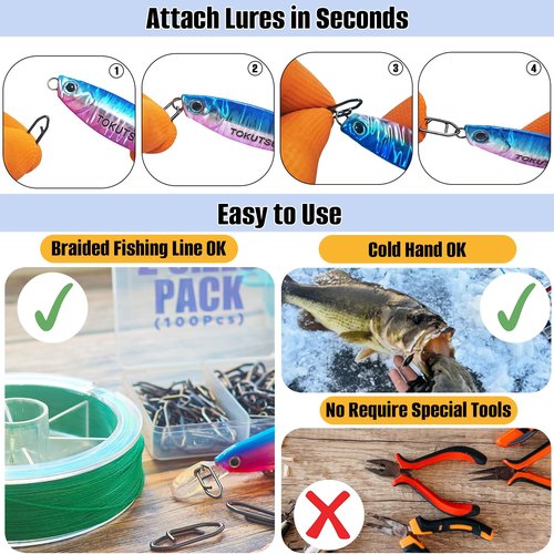 TOKUTSURI Fishing Quick Change Clips Topwater Speed Clips Crankbaits Quick Snaps Fishing Speed Power Clip Stainless Saltwater Freshwater 100pcs Black Set A